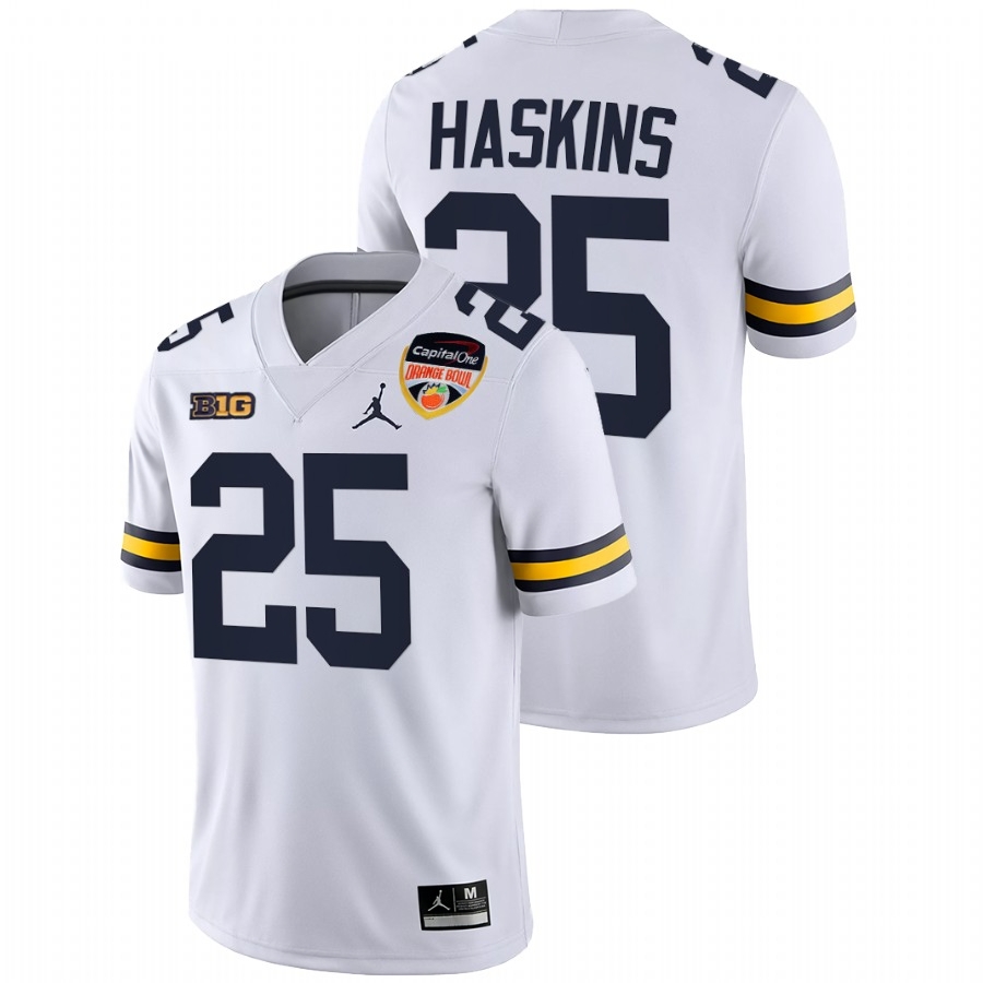 Michigan Wolverines Men's NCAA Hassan Haskins #25 White Orange Bowl Playoff 2021 College Football Jersey GFX1549AQ